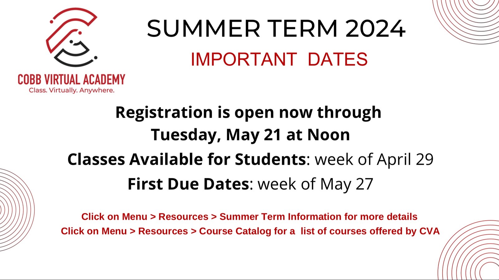 Summer Registration info